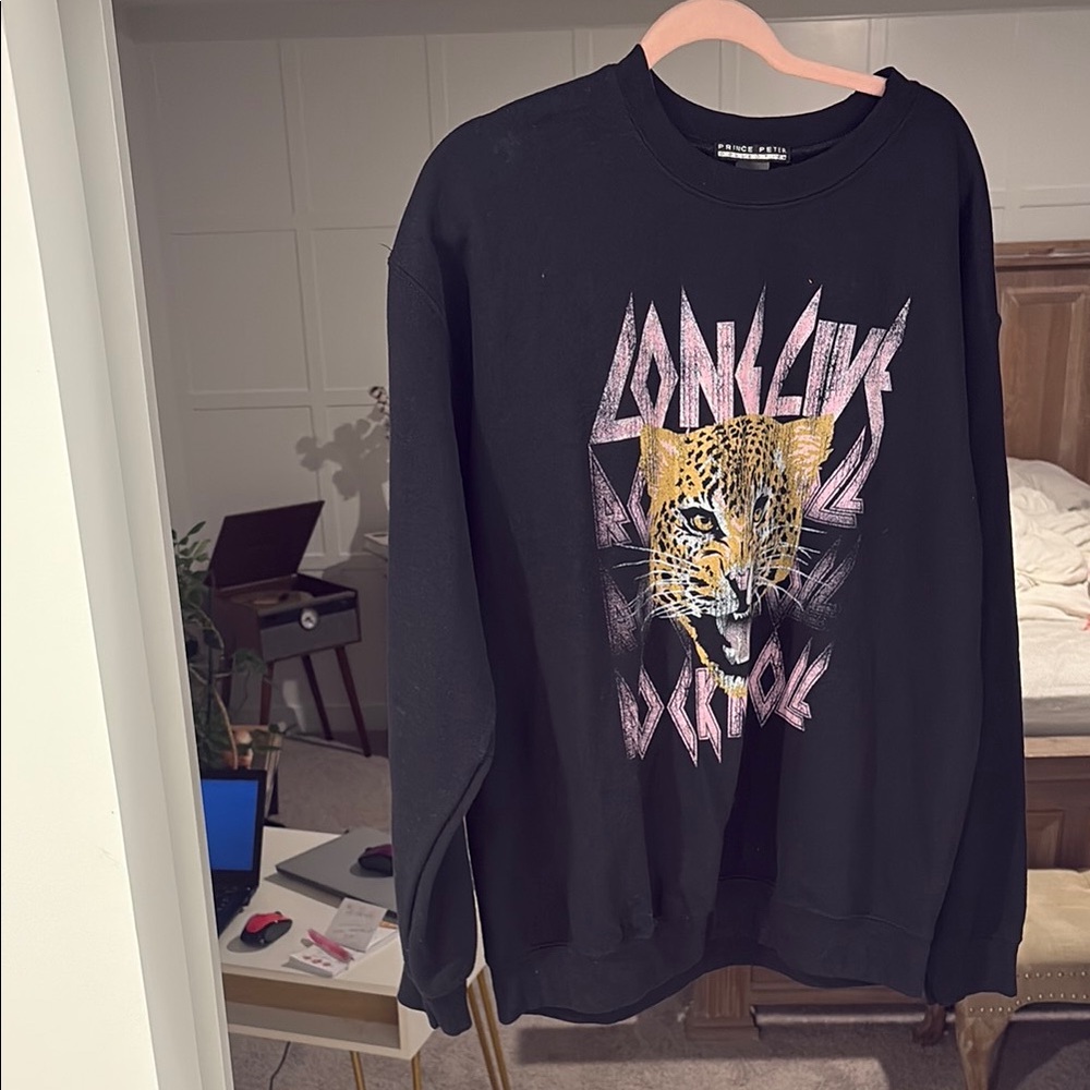 Black Crewneck Sweater with Graphic Design